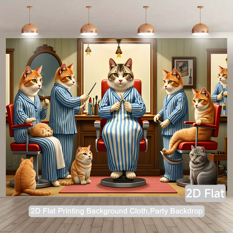 Funny Cat Barber Shop Tapestry - đánh giá và giá Men'S Grooming Room