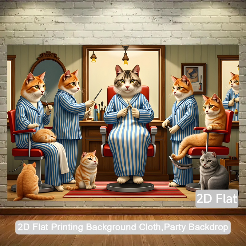 Funny Cat Barber Shop Tapestry - đánh giá và giá Men'S Grooming Room